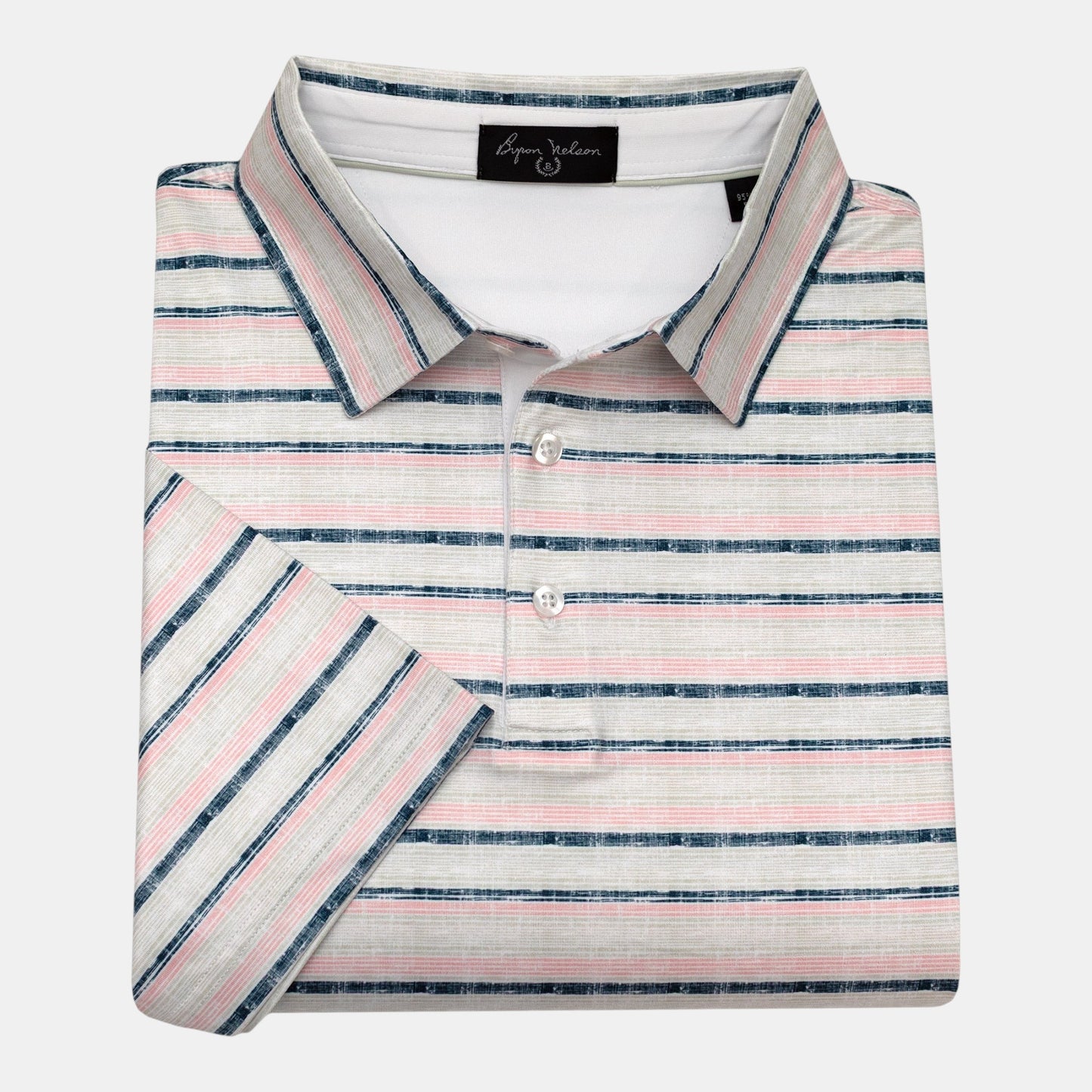 Byron Nelson ombre stripe polo shirt in polyester-spandex blend with moisture-wicking fabric and stretch.