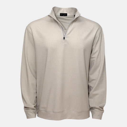 Byron Nelson light beige polyester-spandex quarter-zip pullover with stand collar and athletic fit.