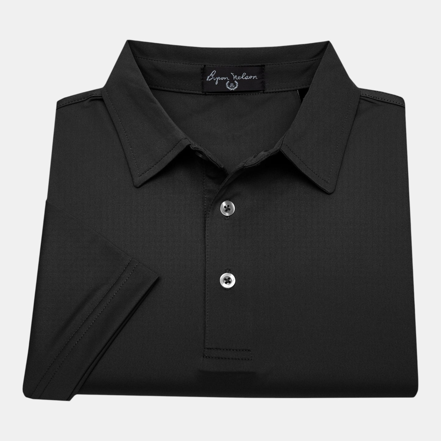 Byron Nelson black polyester-spandex jersey polo shirt with a modern fit and moisture-wicking fabric.