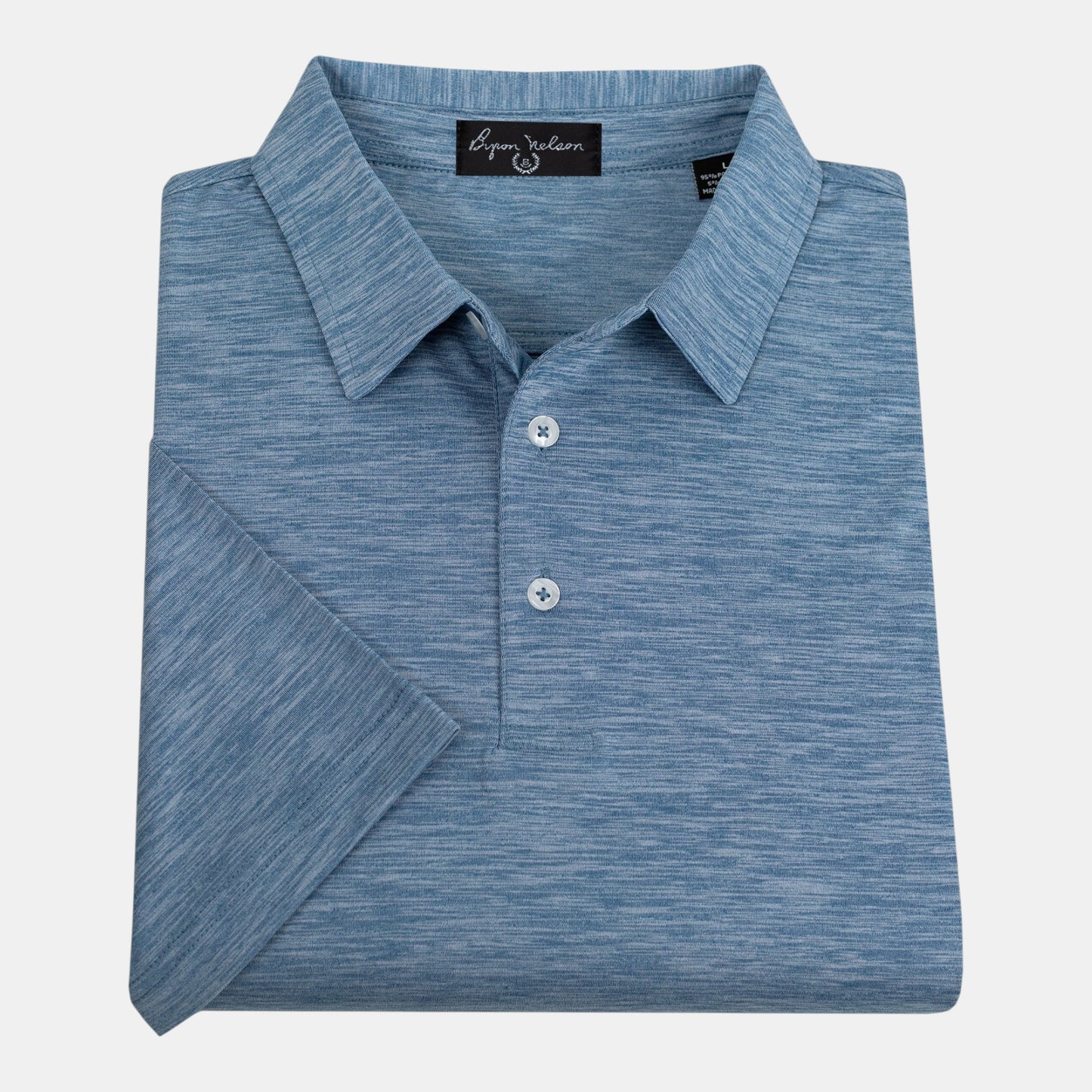 Byron Nelson blue heathered performance polo shirt with a soft jersey knit and modern fit.