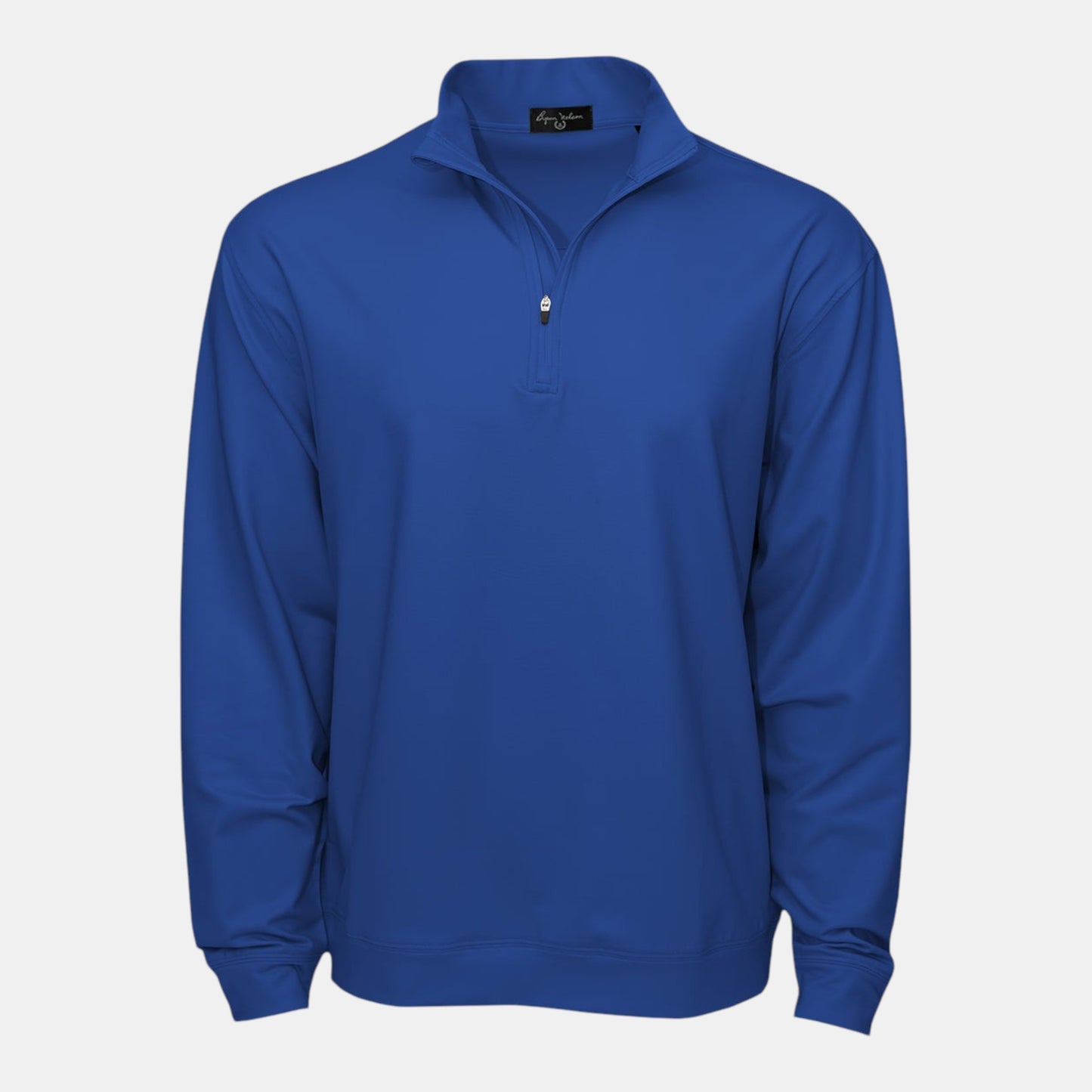 Byron Nelson blue polyester-spandex quarter-zip pullover with stand collar and athletic fit.