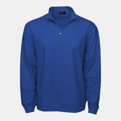 Byron Nelson blue polyester-spandex quarter-zip pullover with stand collar and athletic fit.