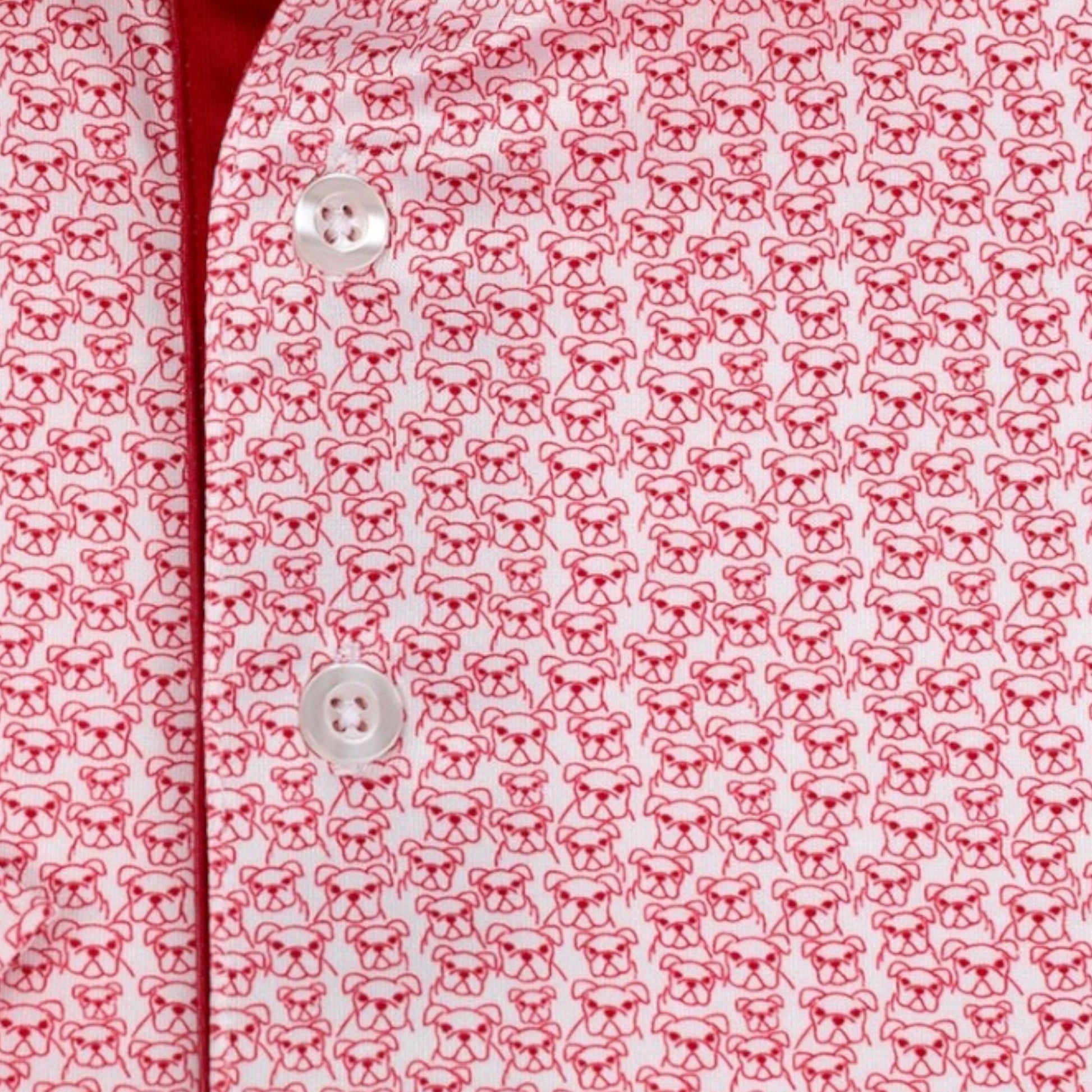 Byron Nelson Bulldog polo shirt in red and white moisture-wicking stretch fabric with a classic collar
