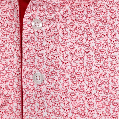 Byron Nelson Bulldog polo shirt in red and white moisture-wicking stretch fabric with a classic collar