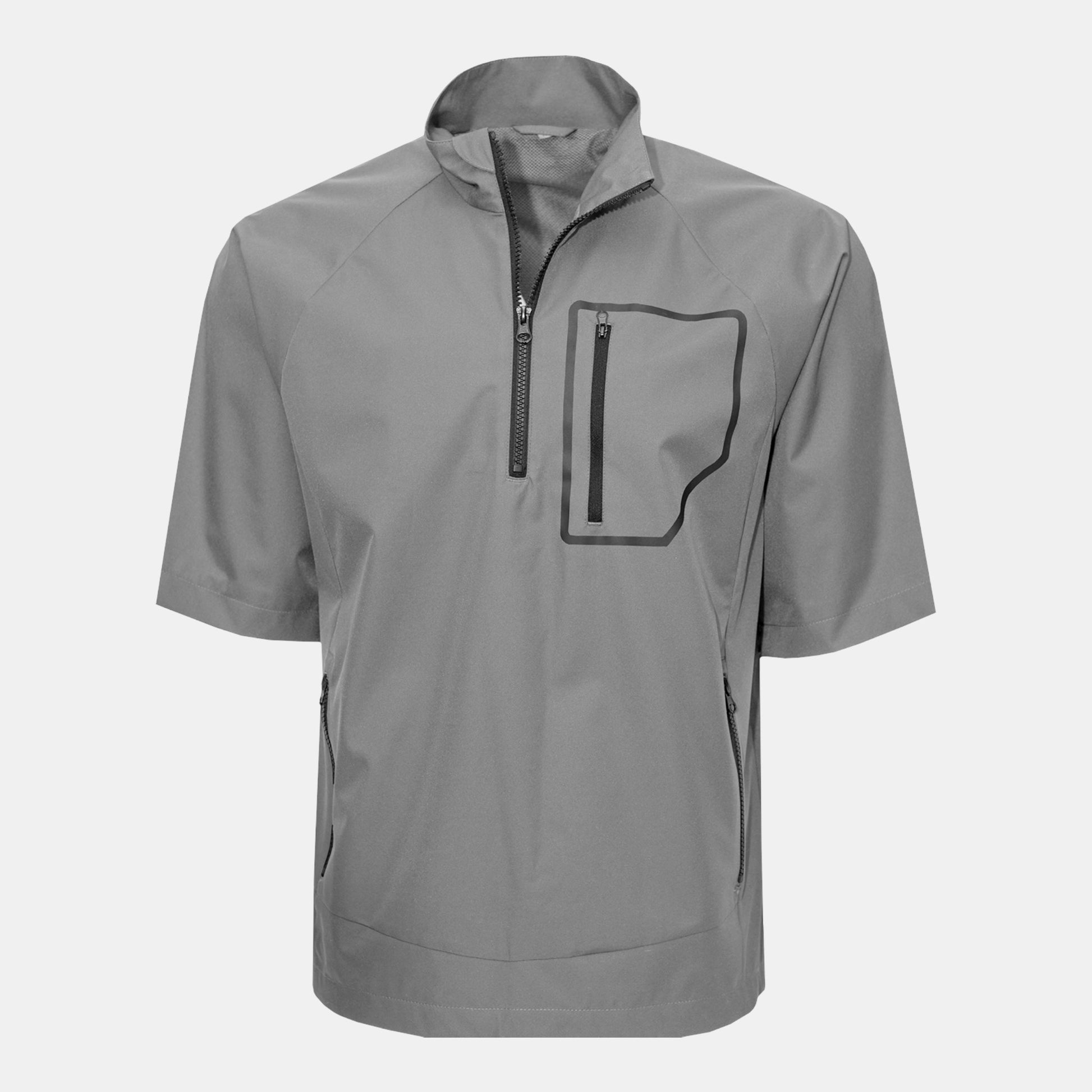 Byron Nelson grey 100% polyester short sleeve 1/4 zip pullover with waterproof fabric and chest pocket.