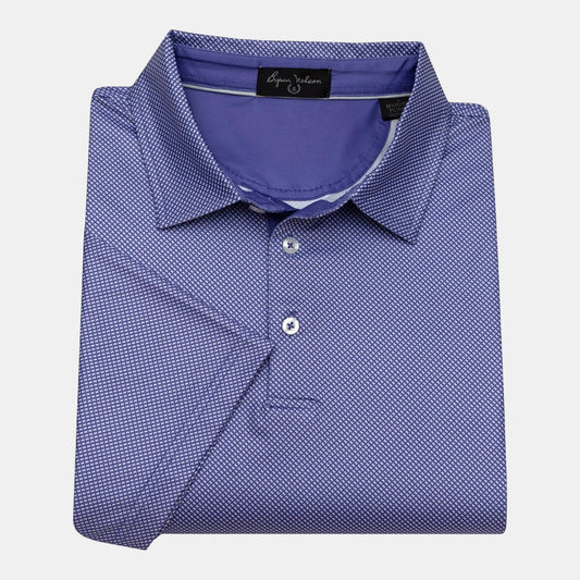 Byron Nelson Maritime Mesh polo shirt in blue with a subtle geometric pattern. Made from polyester and spandex with moisture-wicking technology.