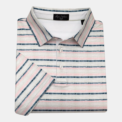 Byron Nelson ombre stripe polo shirt in polyester-spandex blend with moisture-wicking fabric and stretch.