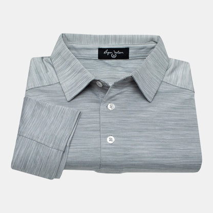 Byron Nelson grey heathered performance polo shirt with a modern fit and athletic raglan sleeves.