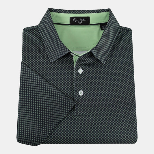 Byron Nelson Pine Hollow Polo in dark green with a subtle geometric pattern, on a blank background
