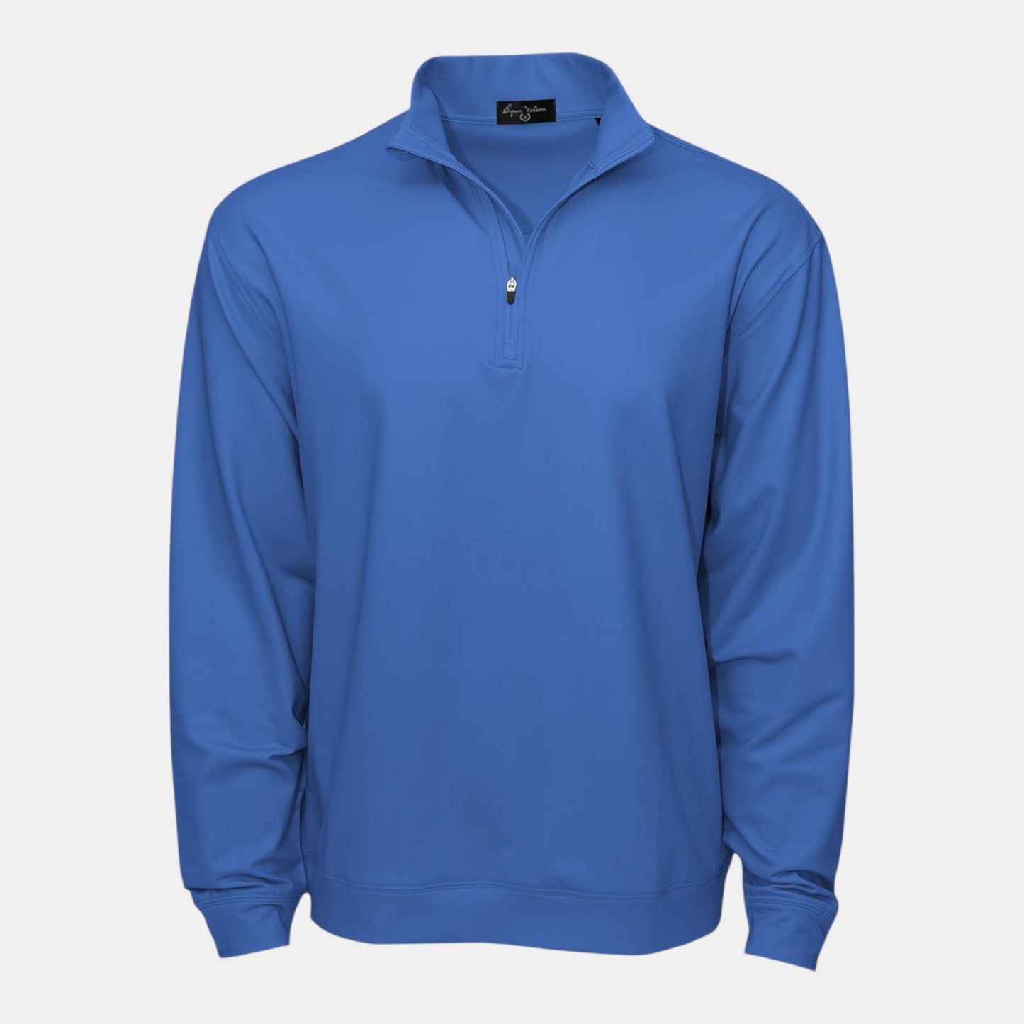 Byron Nelson blue polyester-spandex quarter-zip pullover with stand collar and athletic fit.
