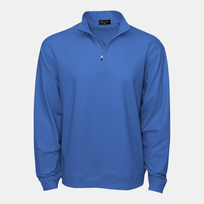 Byron Nelson blue polyester-spandex quarter-zip pullover with stand collar and athletic fit.