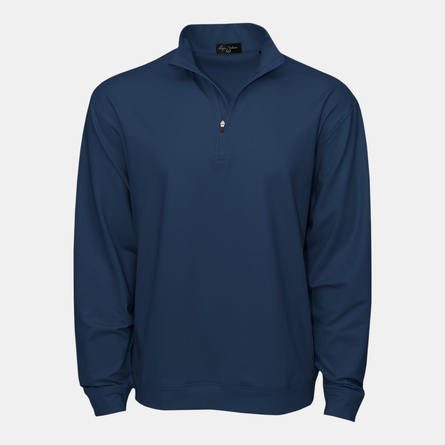 Byron Nelson navy blue polyester-spandex quarter-zip pullover with stand collar and athletic fit.
