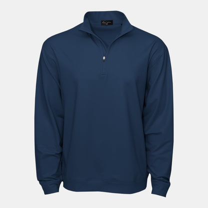 Byron Nelson navy blue polyester-spandex quarter-zip pullover with stand collar and athletic fit.