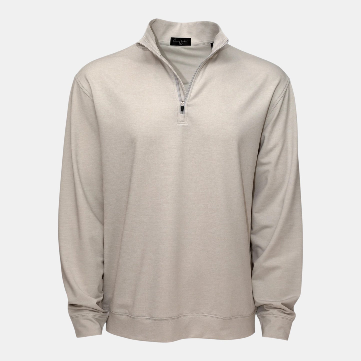 Byron Nelson light beige polyester-spandex quarter-zip pullover with stand collar and athletic fit.