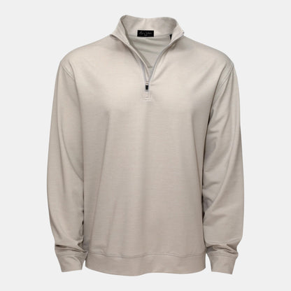Byron Nelson light beige polyester-spandex quarter-zip pullover with stand collar and athletic fit.