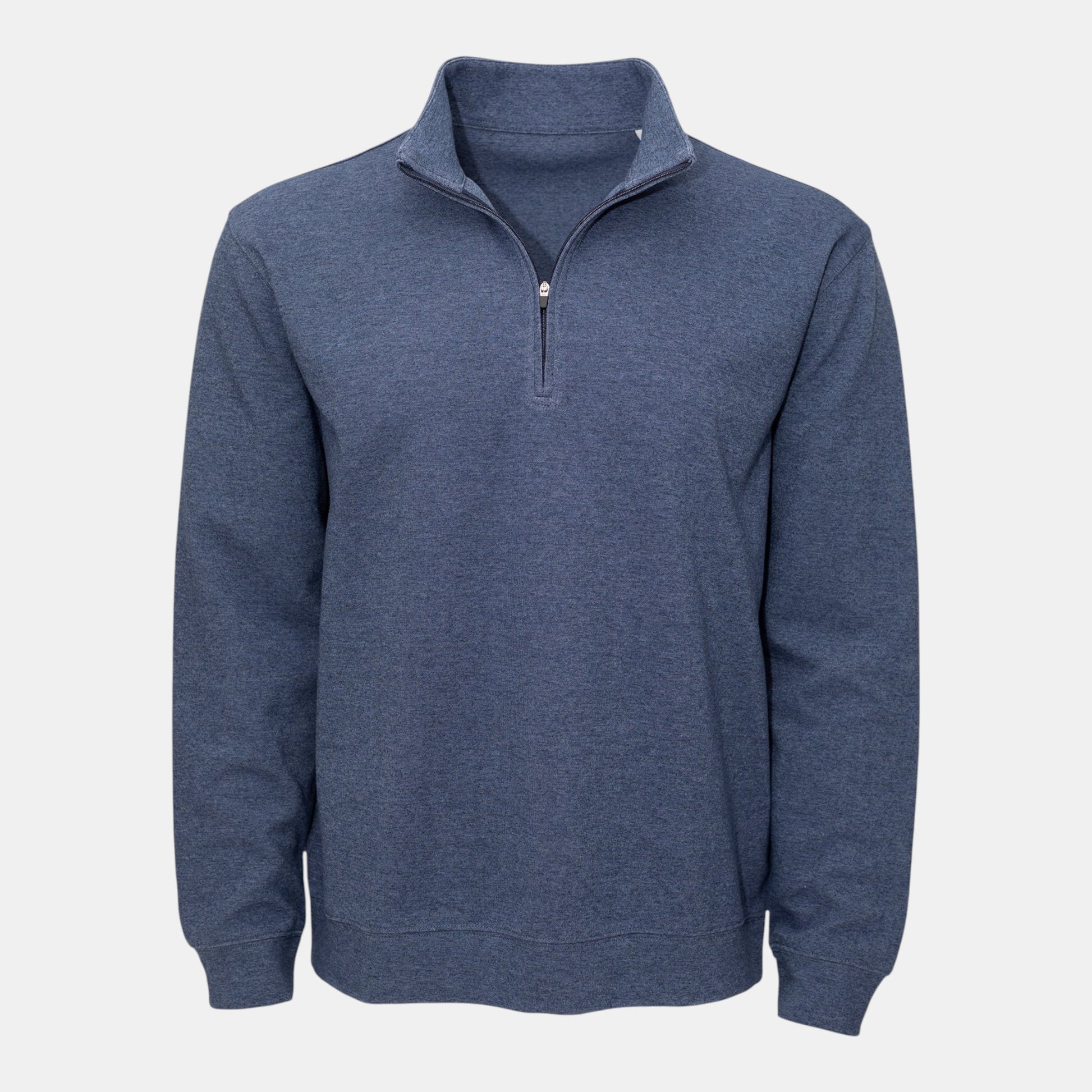 Byron Nelson men's blue heathered cotton-polyester quarter-zip pullover with a relaxed fit.