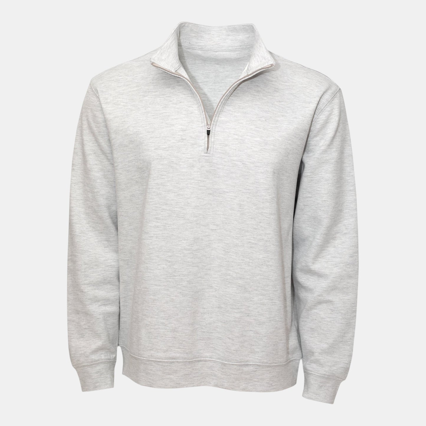 Byron Nelson light grey heathered cotton-polyester blend 1/4 zip pullover with a relaxed fit.