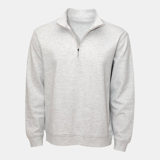Byron Nelson light grey heathered cotton-polyester blend 1/4 zip pullover with a relaxed fit.