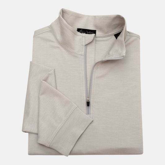 Byron Nelson light grey polyester-spandex quarter-zip pullover with stand collar and athletic fit.