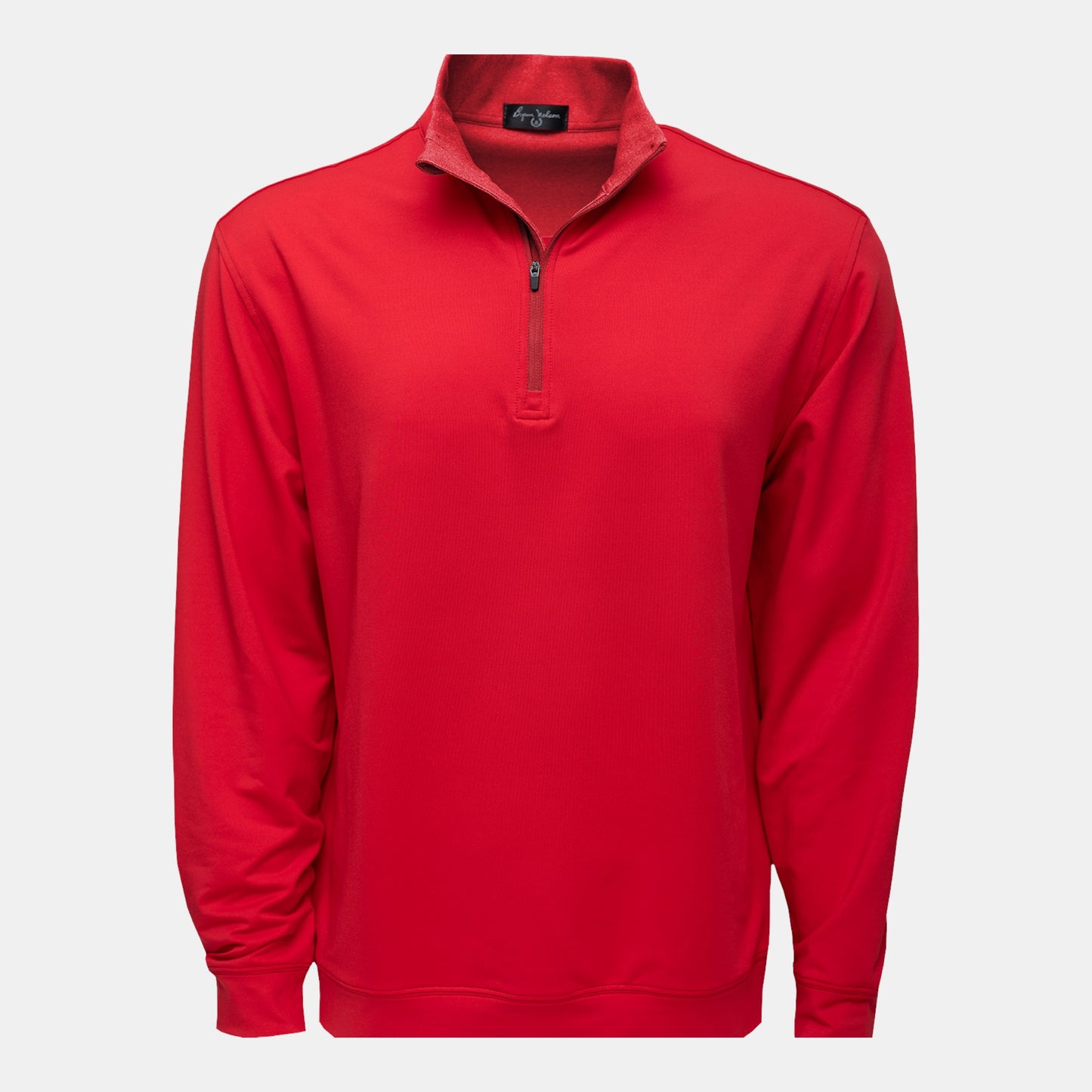 Byron Nelson red polyester-spandex quarter-zip pullover with stand collar and athletic fit.