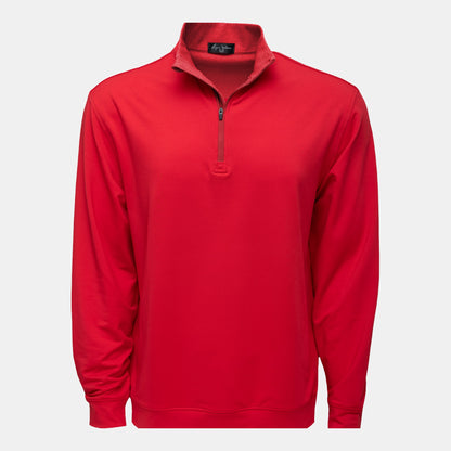 Byron Nelson red polyester-spandex quarter-zip pullover with stand collar and athletic fit.