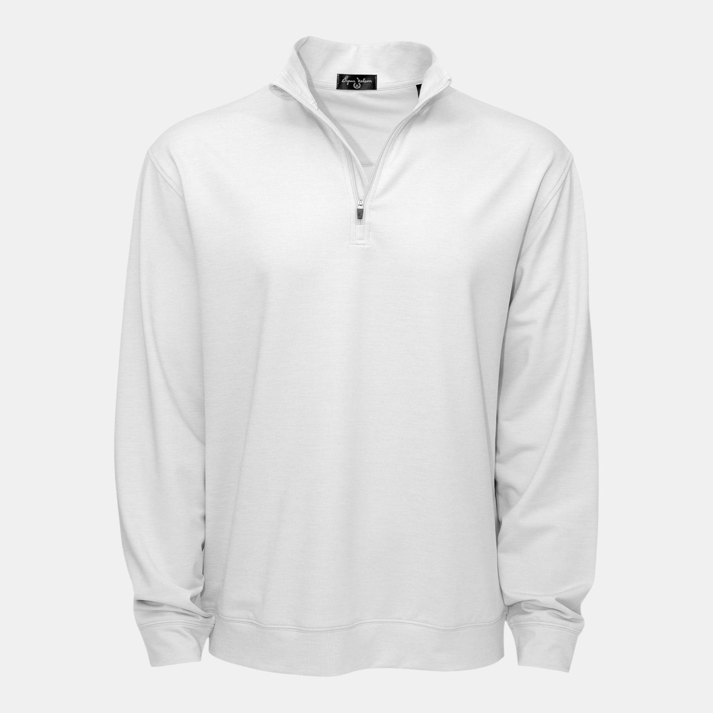 Byron Nelson white polyester-spandex quarter-zip pullover with stand collar and athletic fit.